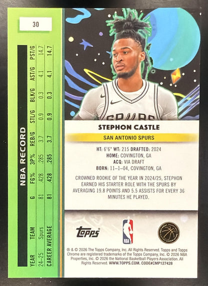 2025-26 Topps Chrome Cosmic Stephon Castle #30 White Holo Refractor