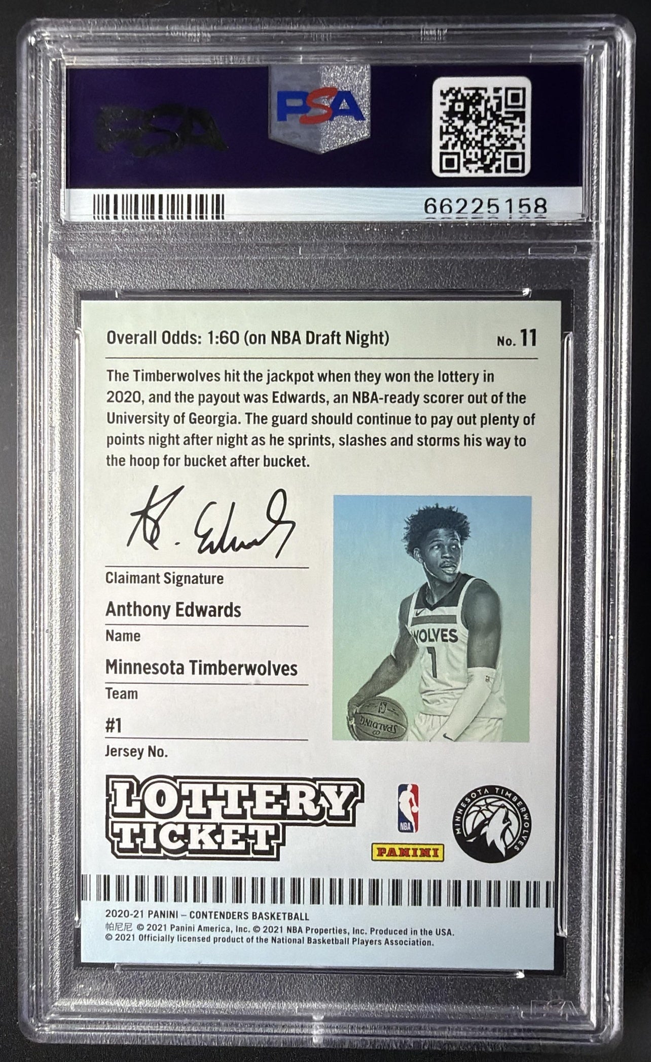 2020-21 Panini Contenders Anthony Edwards #11 Lottery Ticket RC PSA 10