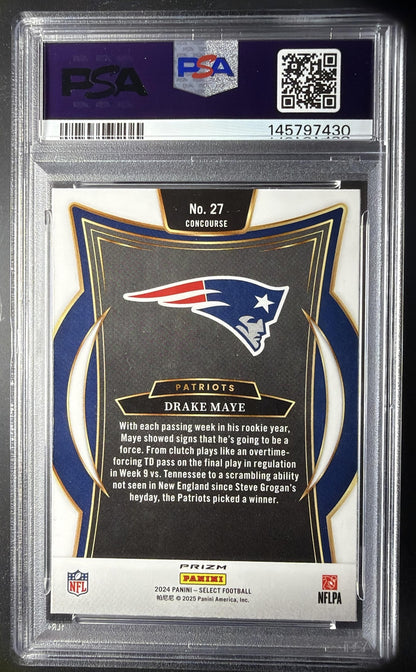 2024 Panini Select Drake Maye #27 Concourse Black and Red Prizm Shock RC PSA 10