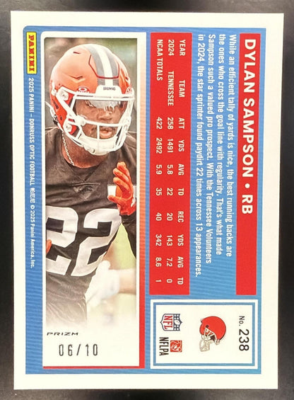 2025 Panini Donruss Optic Dylan Sampson #238 Rated Rookie Orange Prizm /299