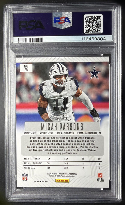 2024 Panini Prizm Deca Micah Parsons #76 Green Shimmer /12 PSA 10