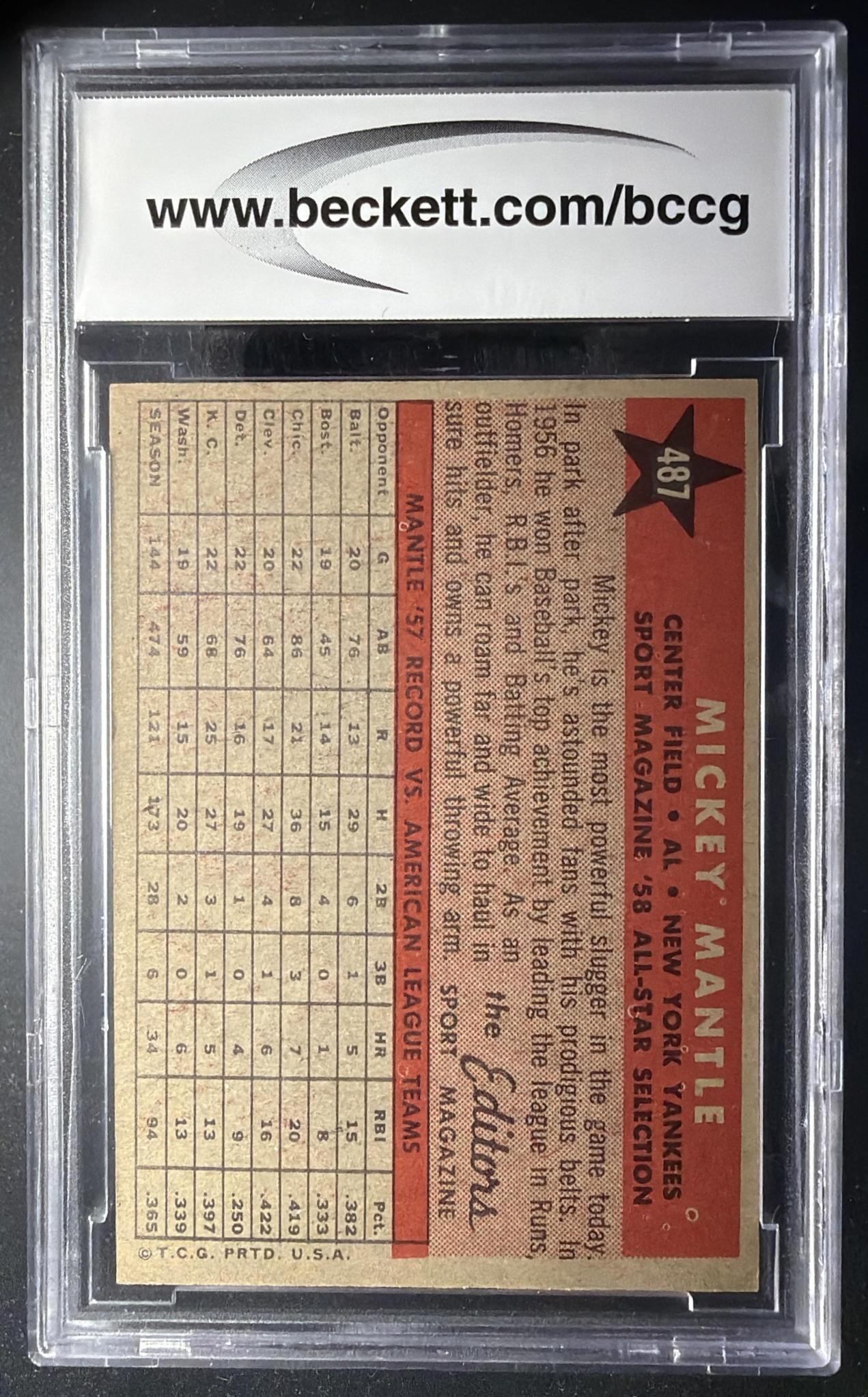 1958 Topps Mickey Mantle #487 All-Star BCCG 8