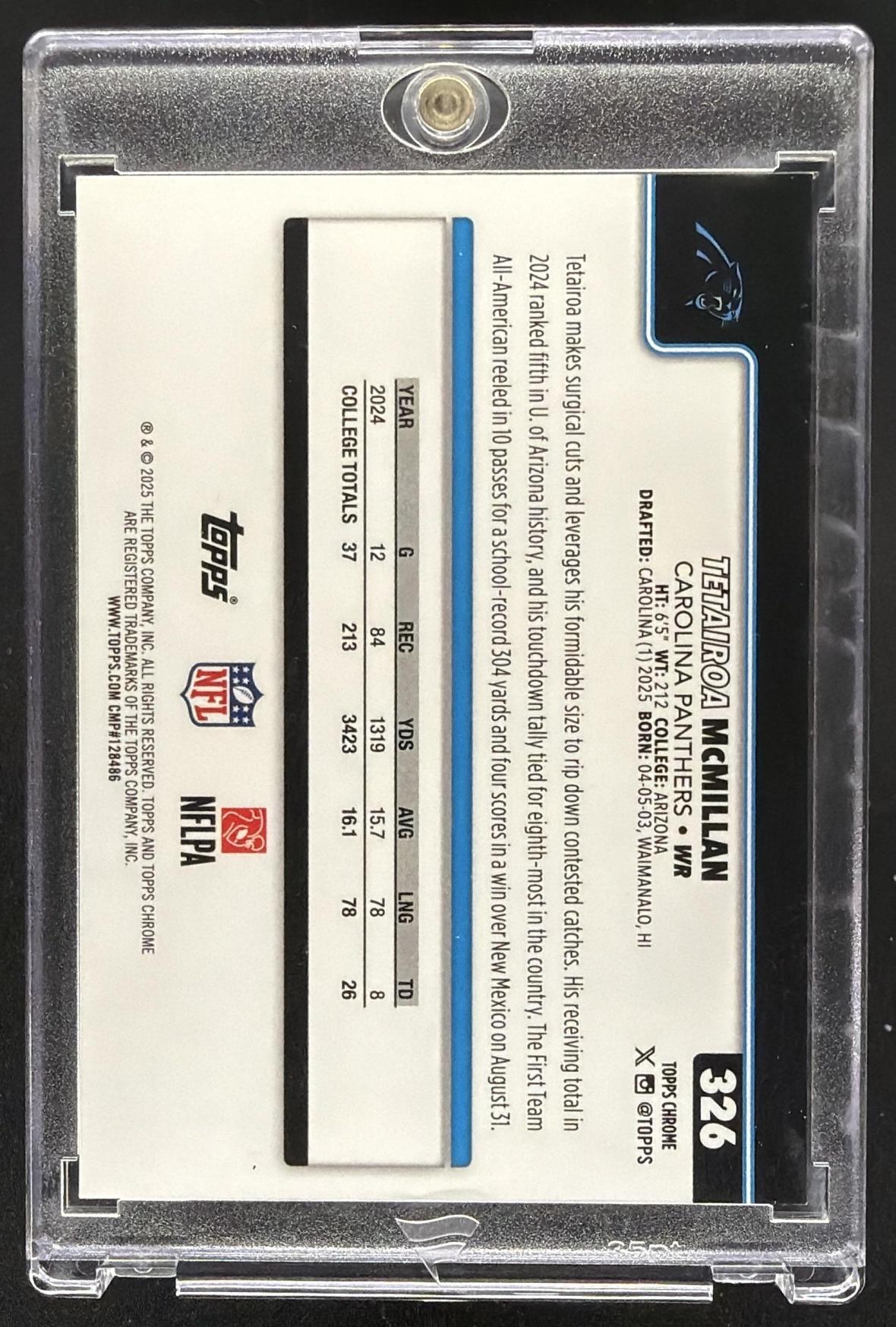 2025 Topps Chrome Tetairoa McMillan #326 Rookie Image Variation SP RC Black /10