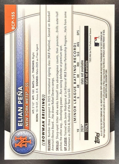 2025 Bowman Chrome Elian Pena #BCP-155 Teal 48/125 1st Prospect