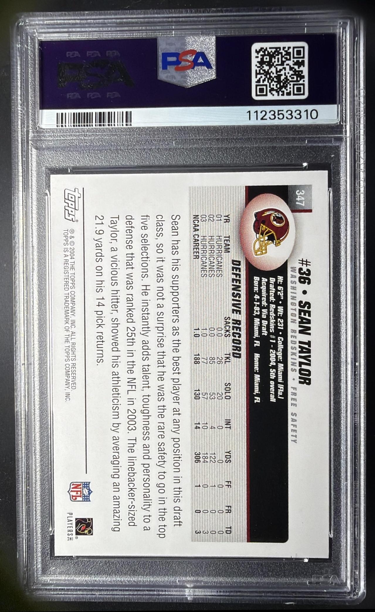 2004 Topps Sean Taylor #347 RC PSA 10