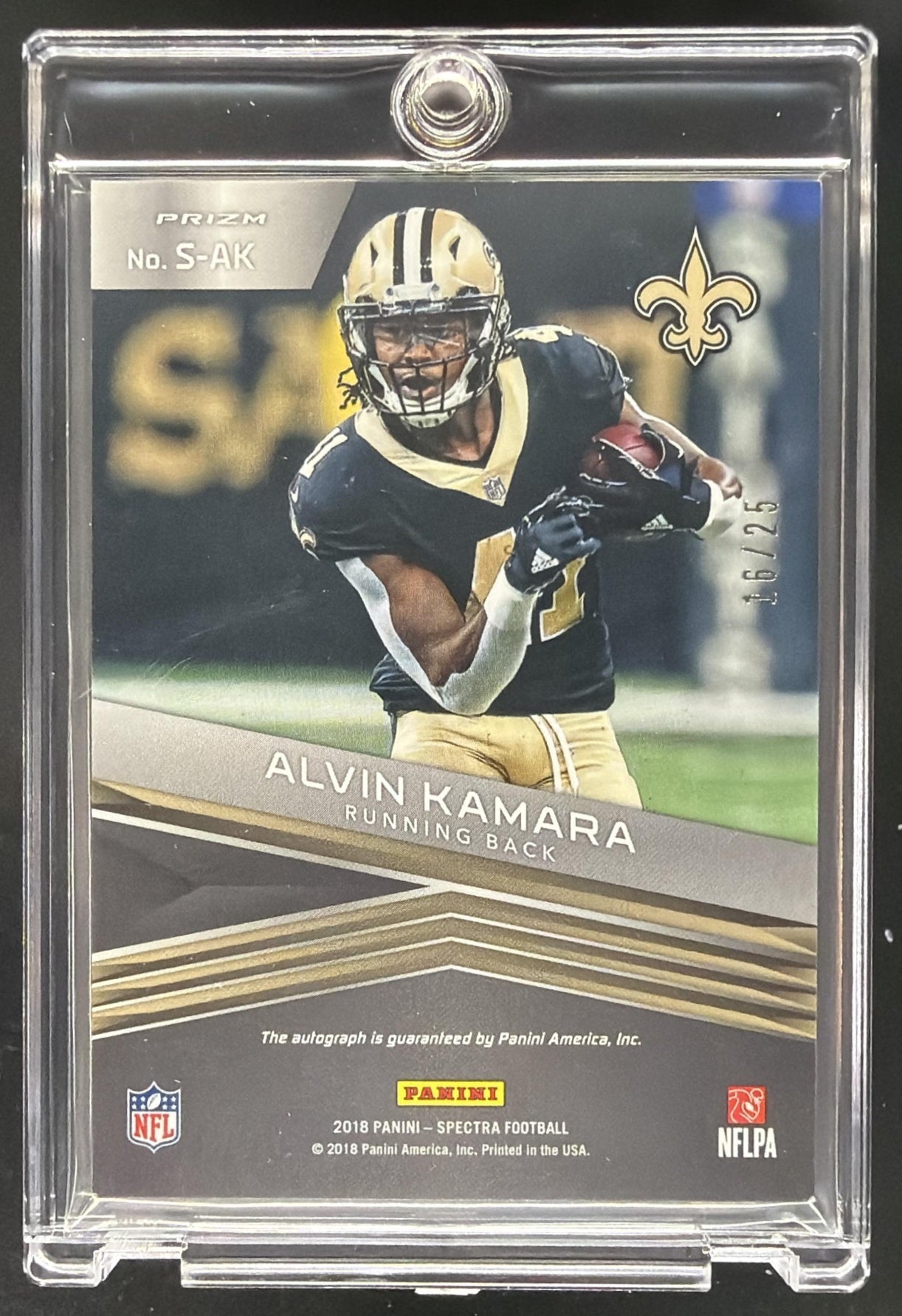 2018 Panini Spectra Alvin Kamara #S-AK Signatures Neon Green 16/25 Auto