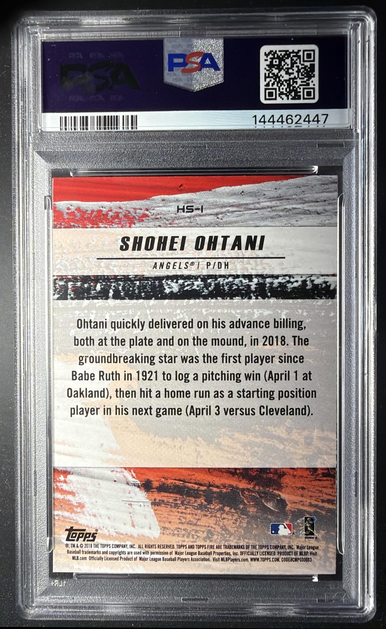 2018 Topps Fire Shohei Ohtani #HS-1 Hot Starts RC Rookie PSA 10