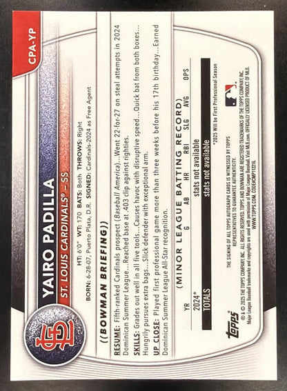 2025 Bowman Baseball Yairo Padilla #CPA-YP 1st Speckle Auto 238/299