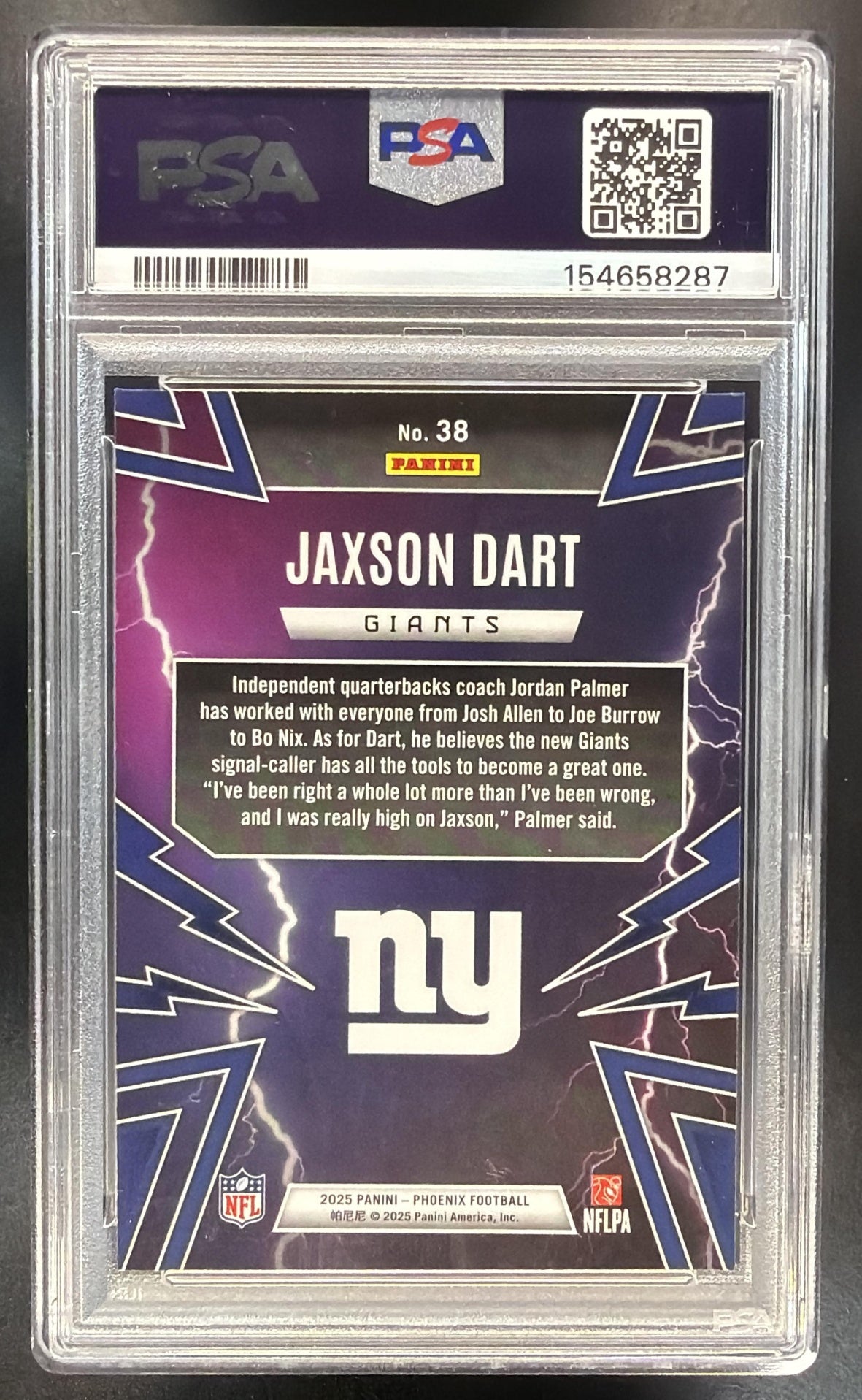 2025 Panini Phoenix Jaxson Dart #38 Thunderbirds RC PSA 9
