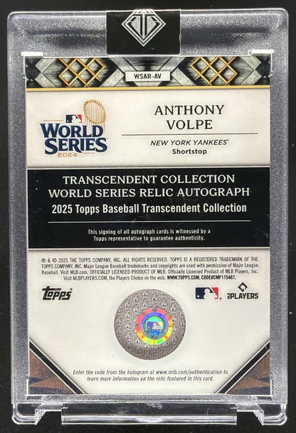 2025 Topps Transcendent Collection Anthony Volpe #WSAR-AV World Series Patch Auto /25