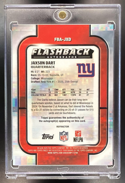 2025 Topps Finest Jaxson Dart #FBA-JXD Flashback Auto Refractor RC