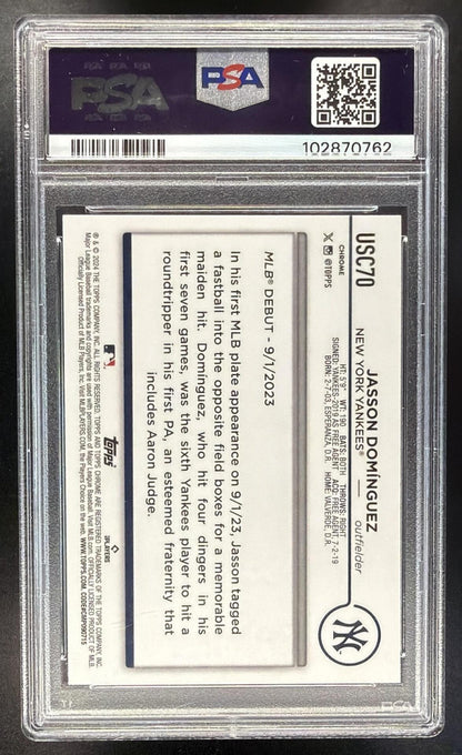 2024 Topps Chrome Update Jasson Dominguez #USC70 Gold RayWave /50 Refractor RC PSA 9