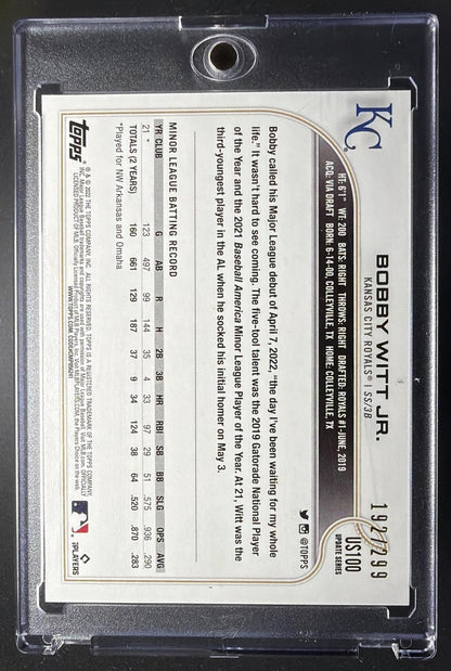 2022 Topps Update Bobby Witt Jr. #US100 Orange Rainbow Foil 192/299 RC