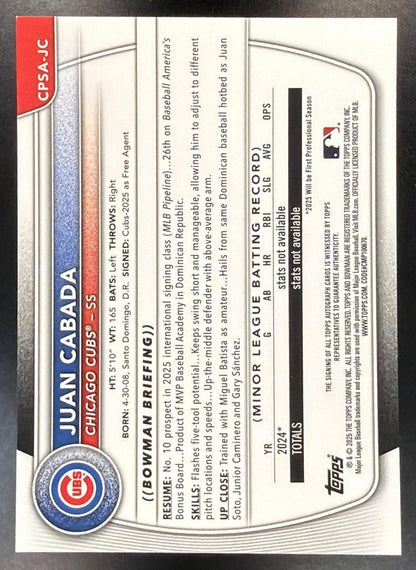 2025 Bowman Chrome Sapphire Juan Cabada #CPSA-JC Auto Green Refractor 70/99 1st