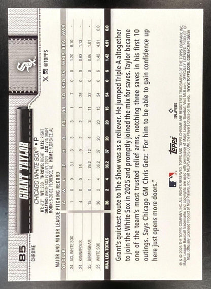 2026 Topps Chrome Sapphire Grant Taylor #85 White 24/30 RC