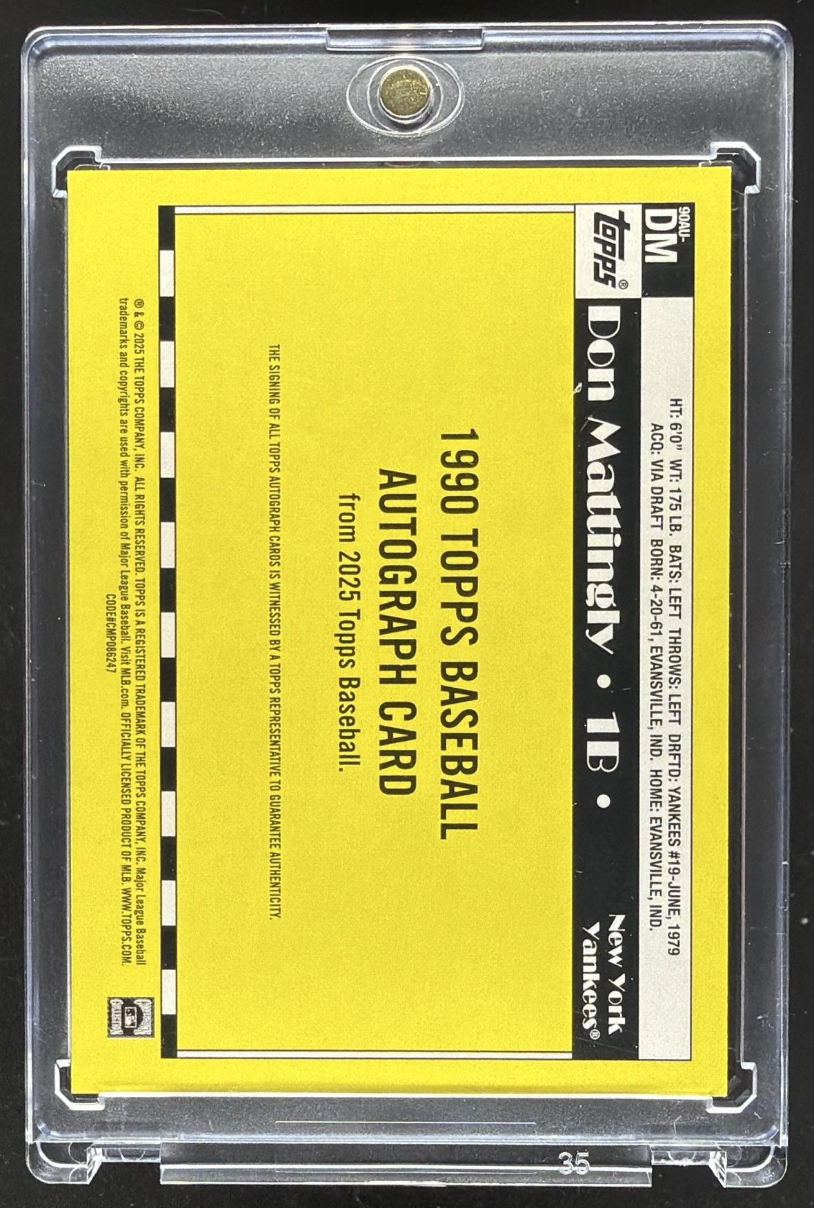 2025 Topps Don Mattingly #90AU-DM 1990 Baseball Auto Series 1