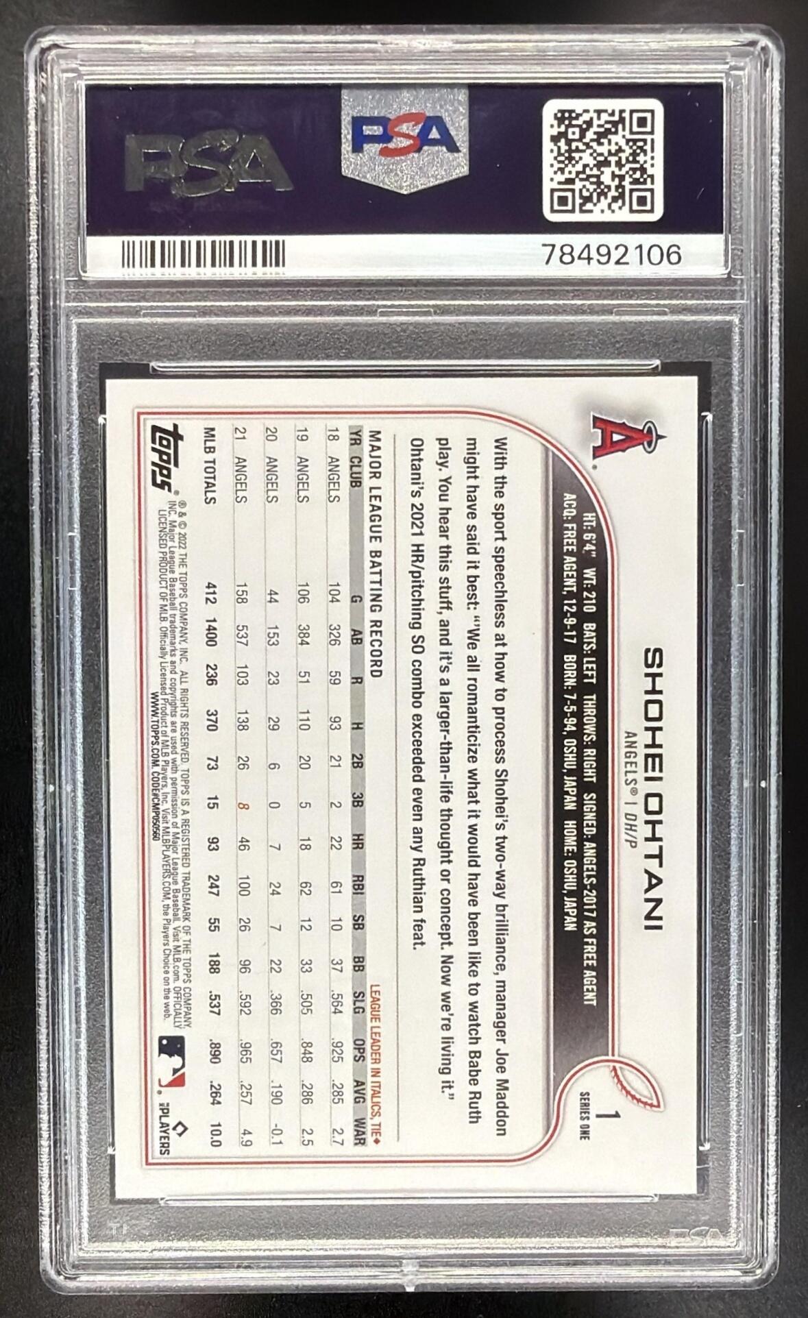 2022 Topps Shohei Ohtani #1 SP PSA 10