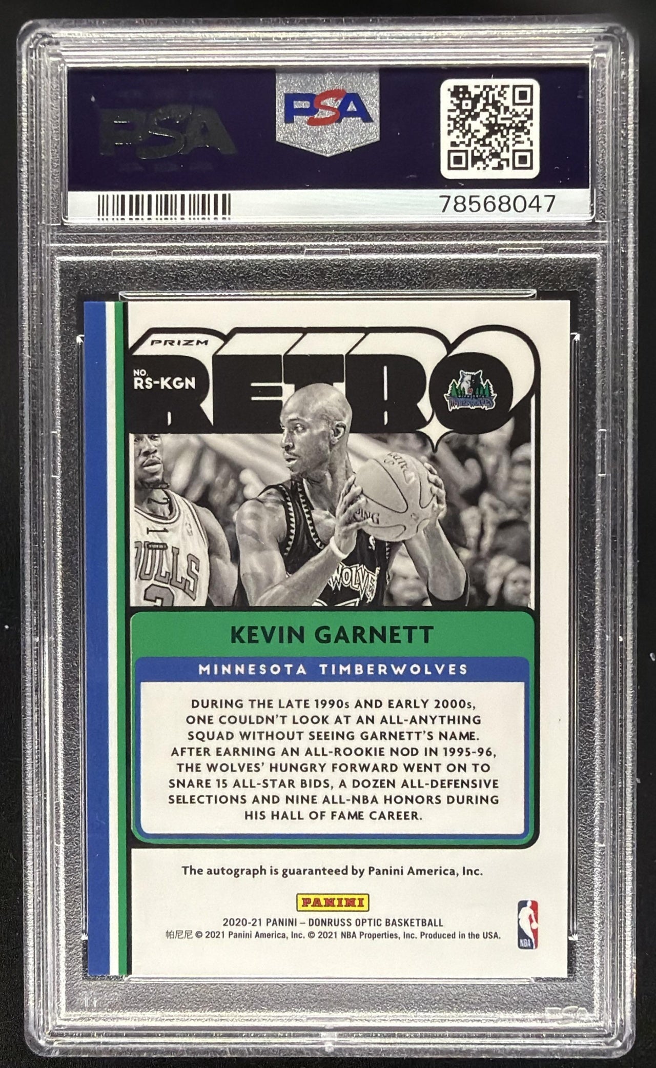 2020 Panini Donruss Optic Kevin Garnett #RS-KGN Retro Gold /10 Auto PSA 10