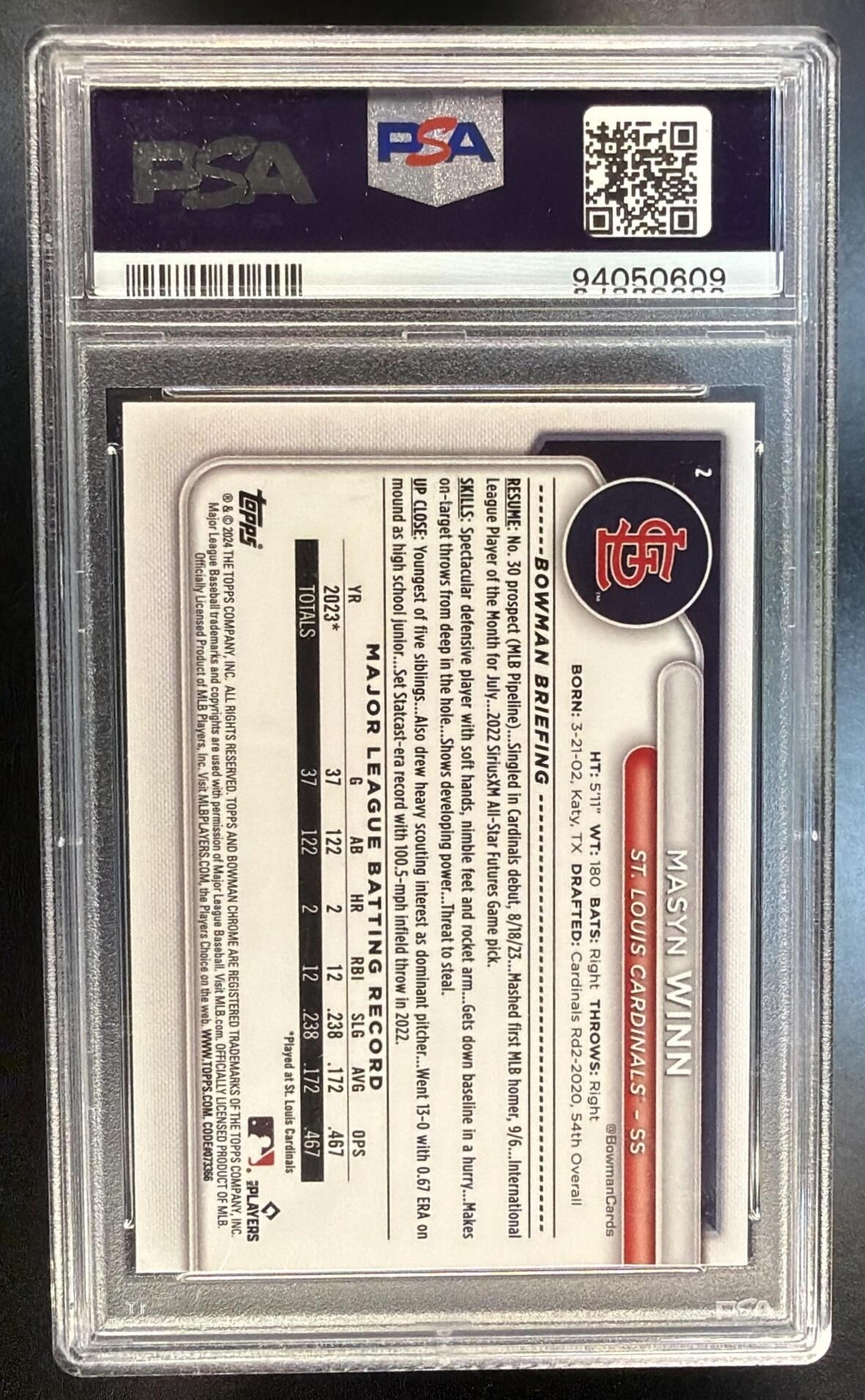 2024 Bowman Mega Box Masyn Winn #2 PSA 10