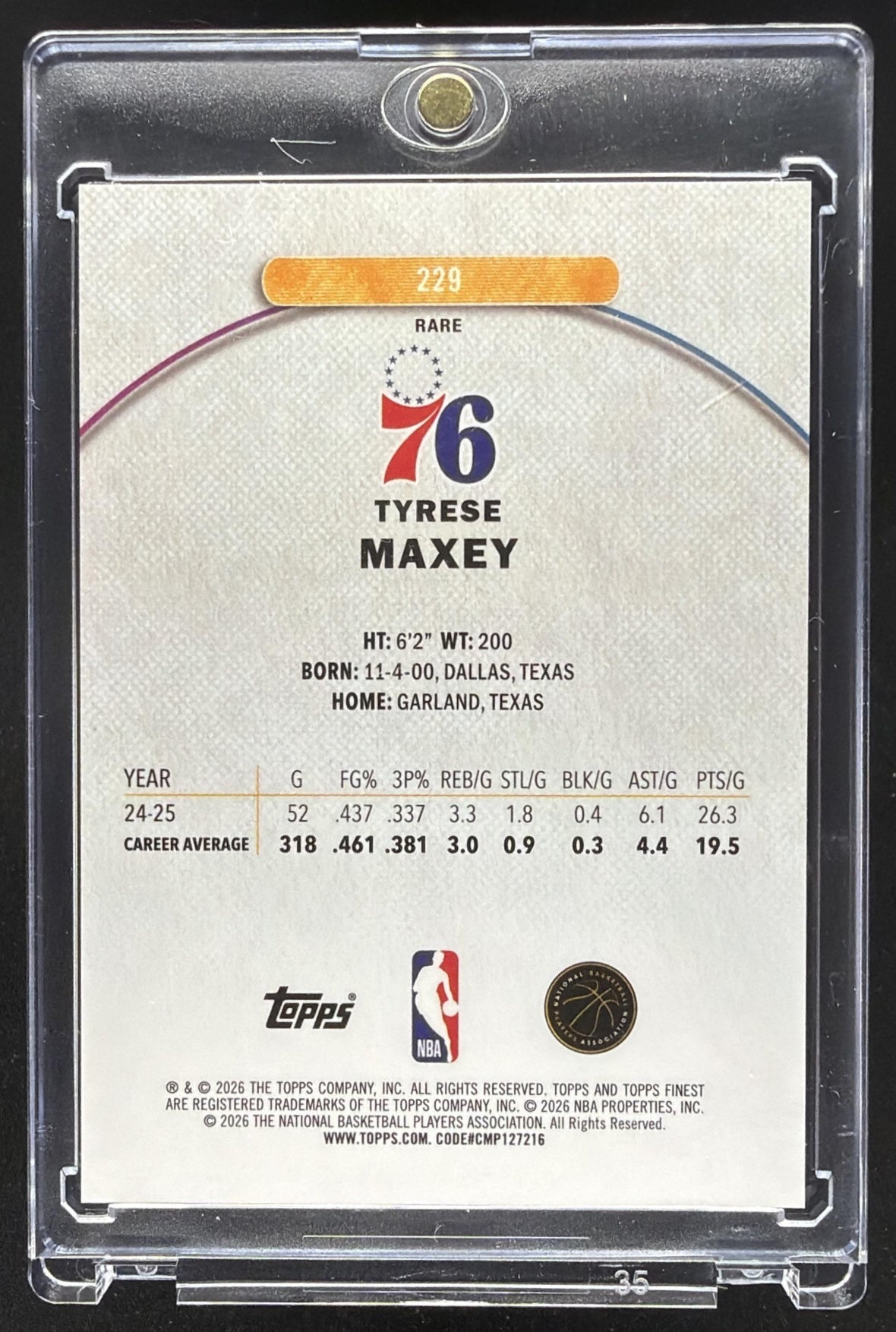 2025-26 Topps Finest Tyrese Maxey #229 Rare