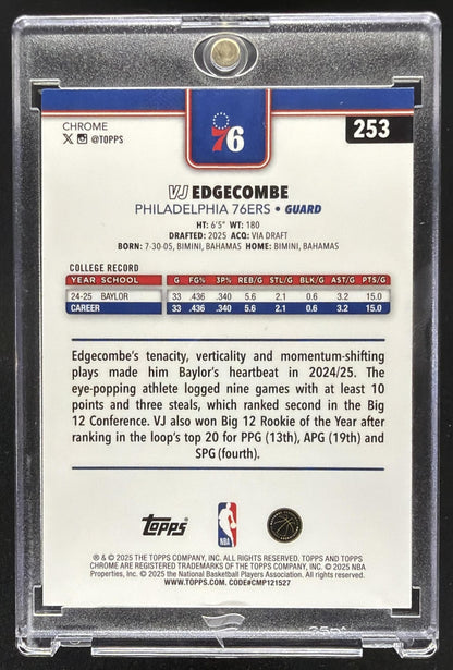 2025-26 Topps Chrome VJ Edgecombe #253 RC Blue Basketball /150