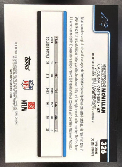 2025 Topps Chrome Sapphire Tetairoa McMillan #326 Rookie Image Variation Orange Refractor /25