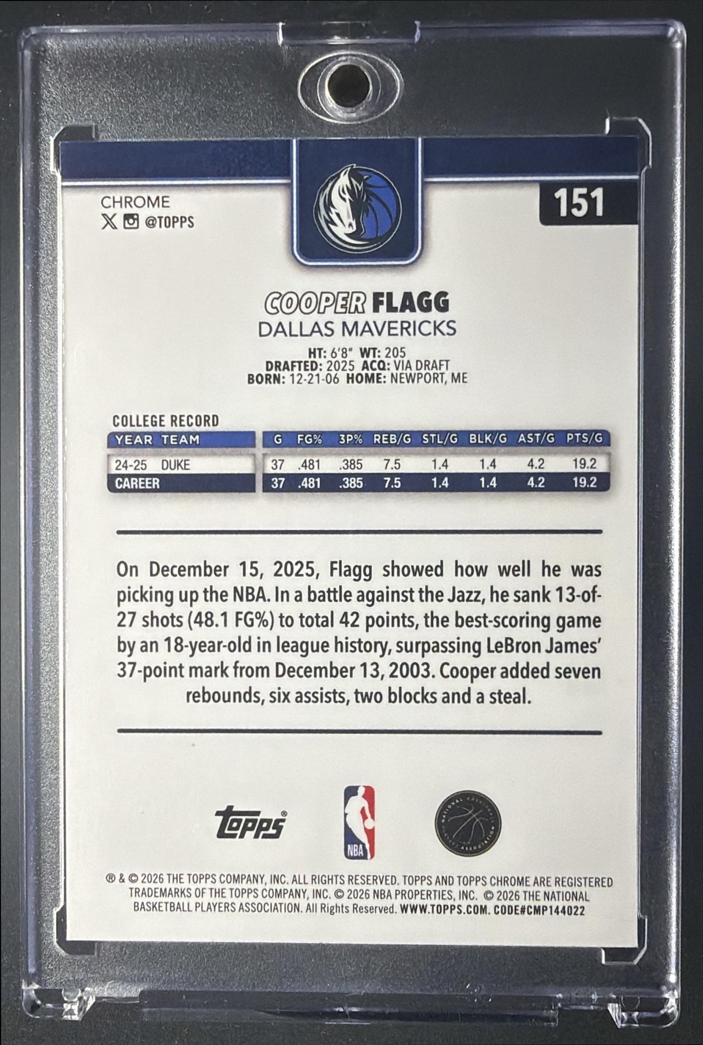 2025-26 Topps Chrome Update Cooper Flagg #151 X-Fractor RC