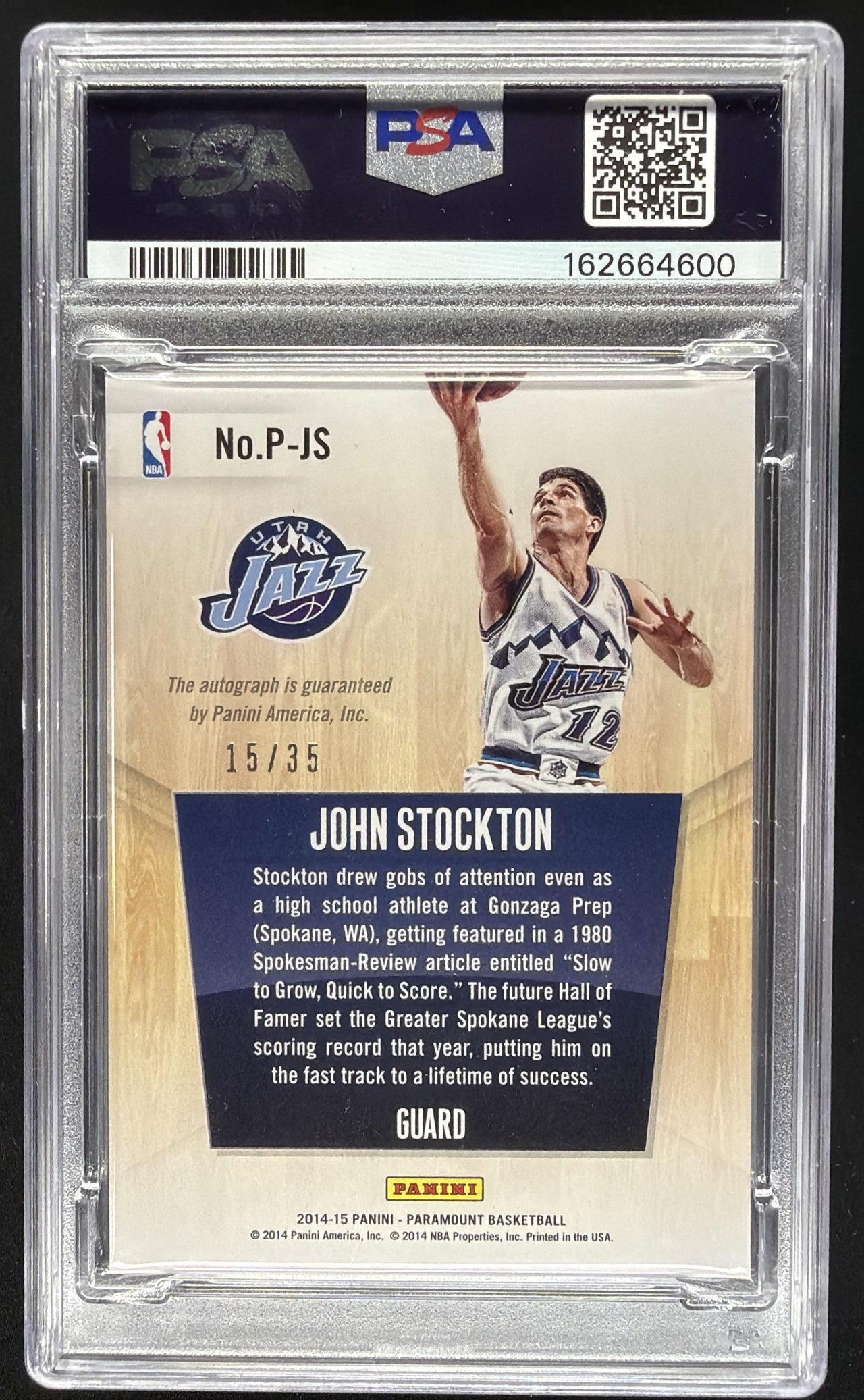 2014-15 Panini Paramount John Stockton #P-JS Penmanship Auto /35 PSA AUTH