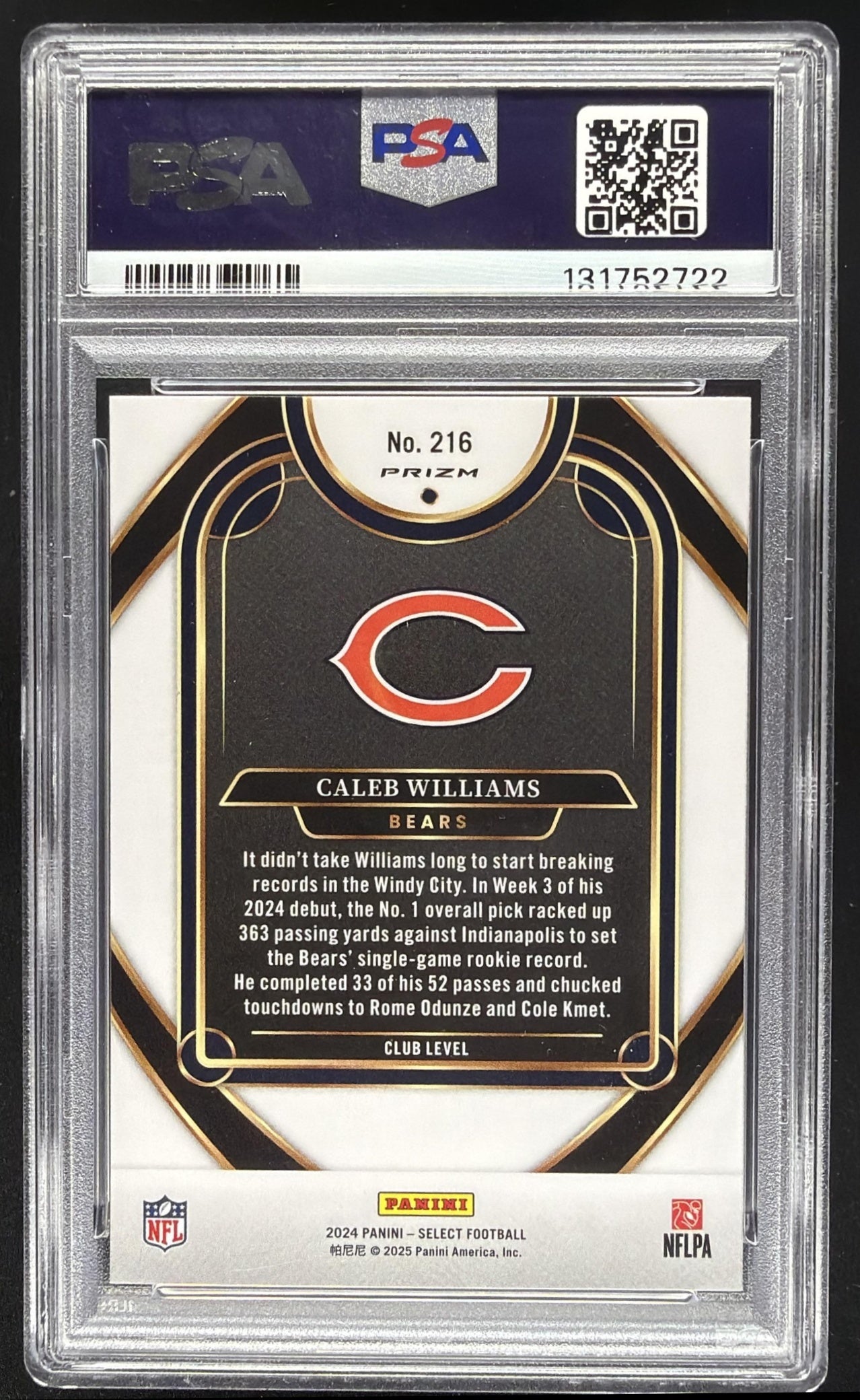 2024 Panini Select Caleb Williams #216 Club Black and Red Prizm Shock RC PSA 10
