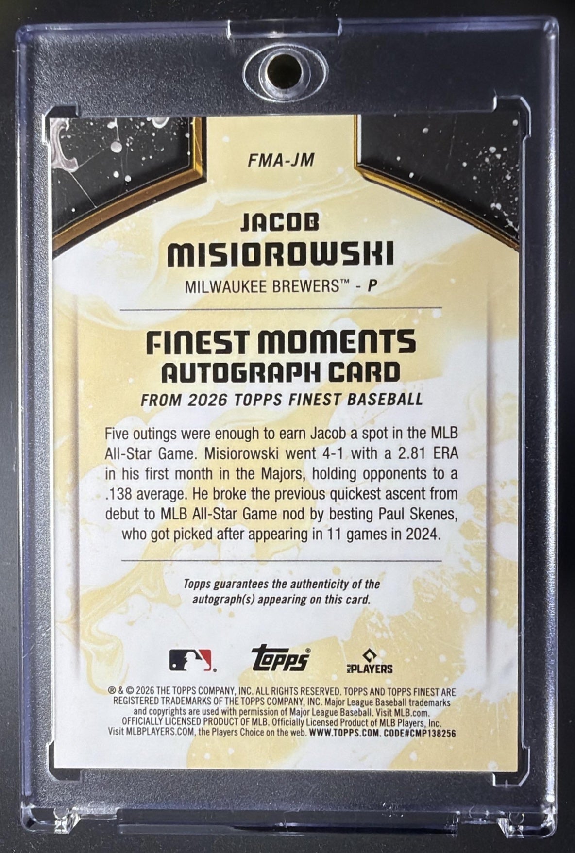 2026 Topps Finest Jacob Misiorowski #FMA-JM Moments Auto Gold Refractor 35/50 RC