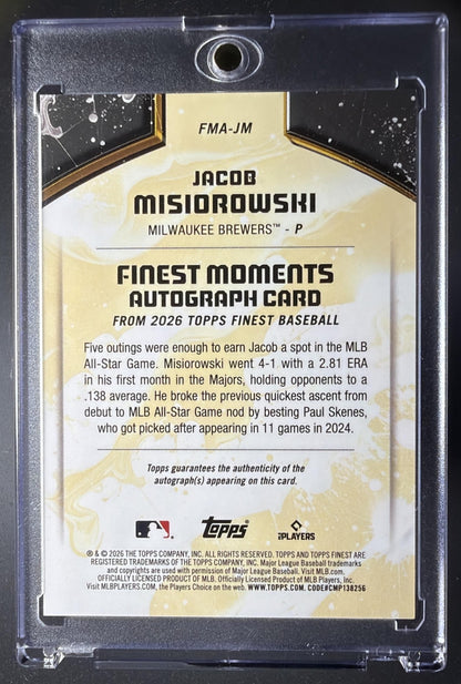2026 Topps Finest Jacob Misiorowski #FMA-JM Moments Auto Gold Refractor 35/50 RC