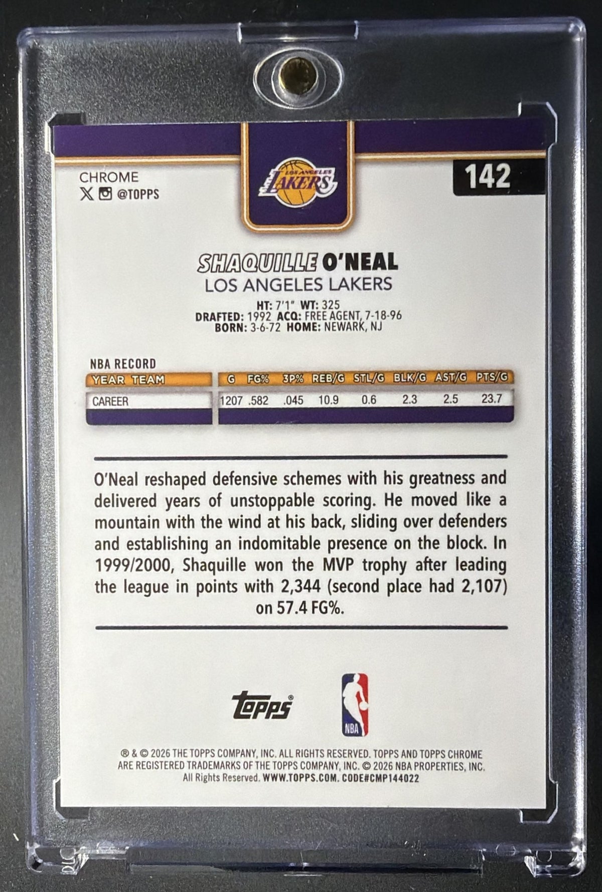 2025 Topps Chrome Update Shaquille O'Neal #142 True Orange Refractor /25