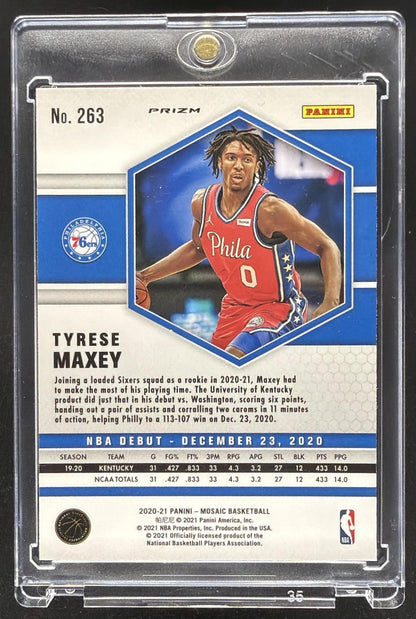 2020-21 Panini Mosaic Tyrese Maxey #263 Mosaic Gold Wave NBA Debut RC