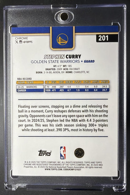 2025-26 Topps Chrome Stephen Curry #201 Yellow Refractor 252/275