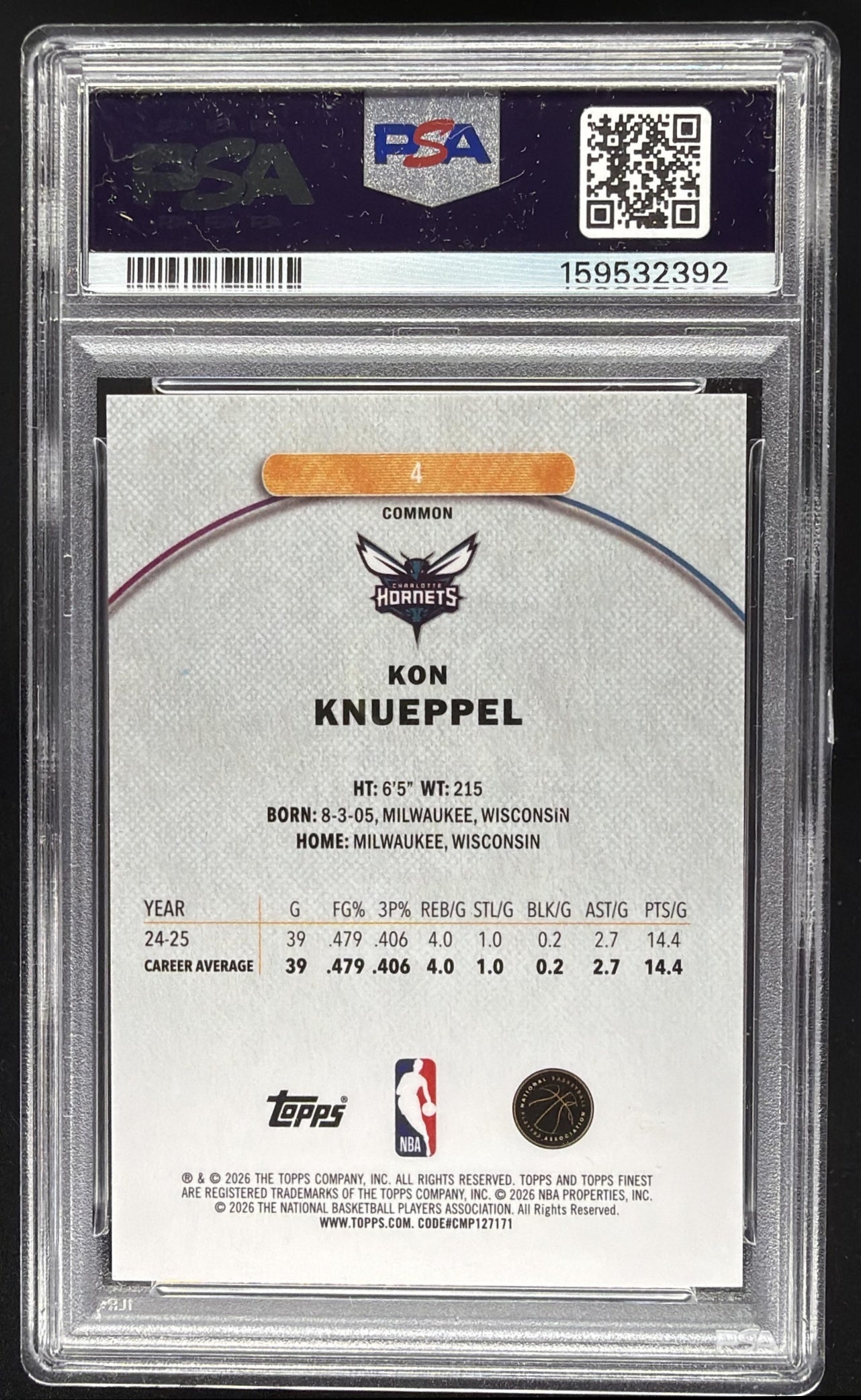 2025 Topps Finest Kon Knueppel #4 Gold Rookie Refractor /50 PSA 10