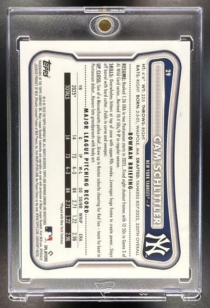 2026 Bowman Chrome Cam Schlittler #29 Rookie Short Print Image Variation RC