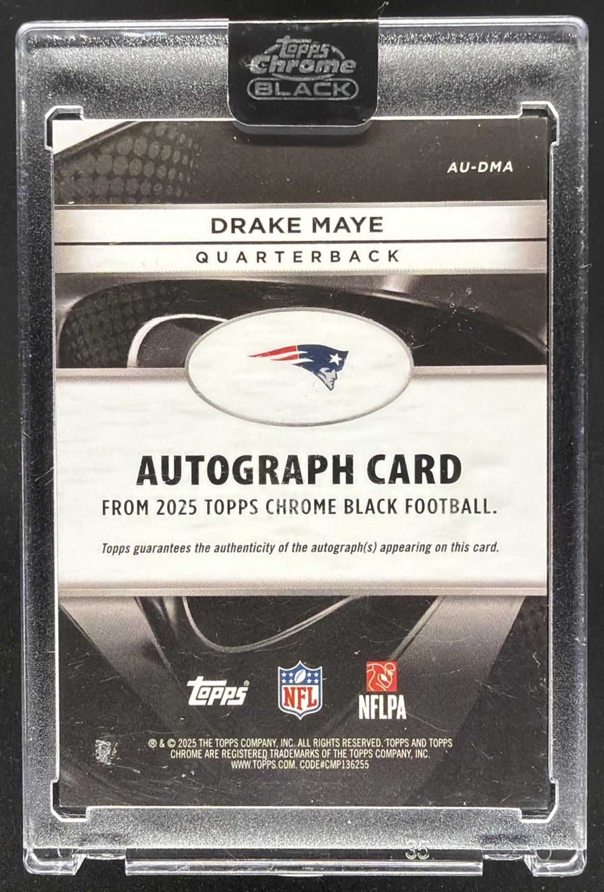 2025 Topps Chrome Black Drake Maye #AU-DMA Auto Orange Refractor 20/25