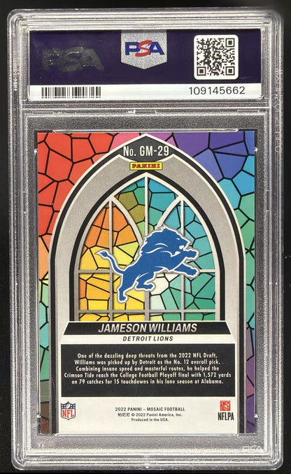 2022 Panini Mosaic Jameson Williams #GM-29 Glass Mosaic RC PSA 9
