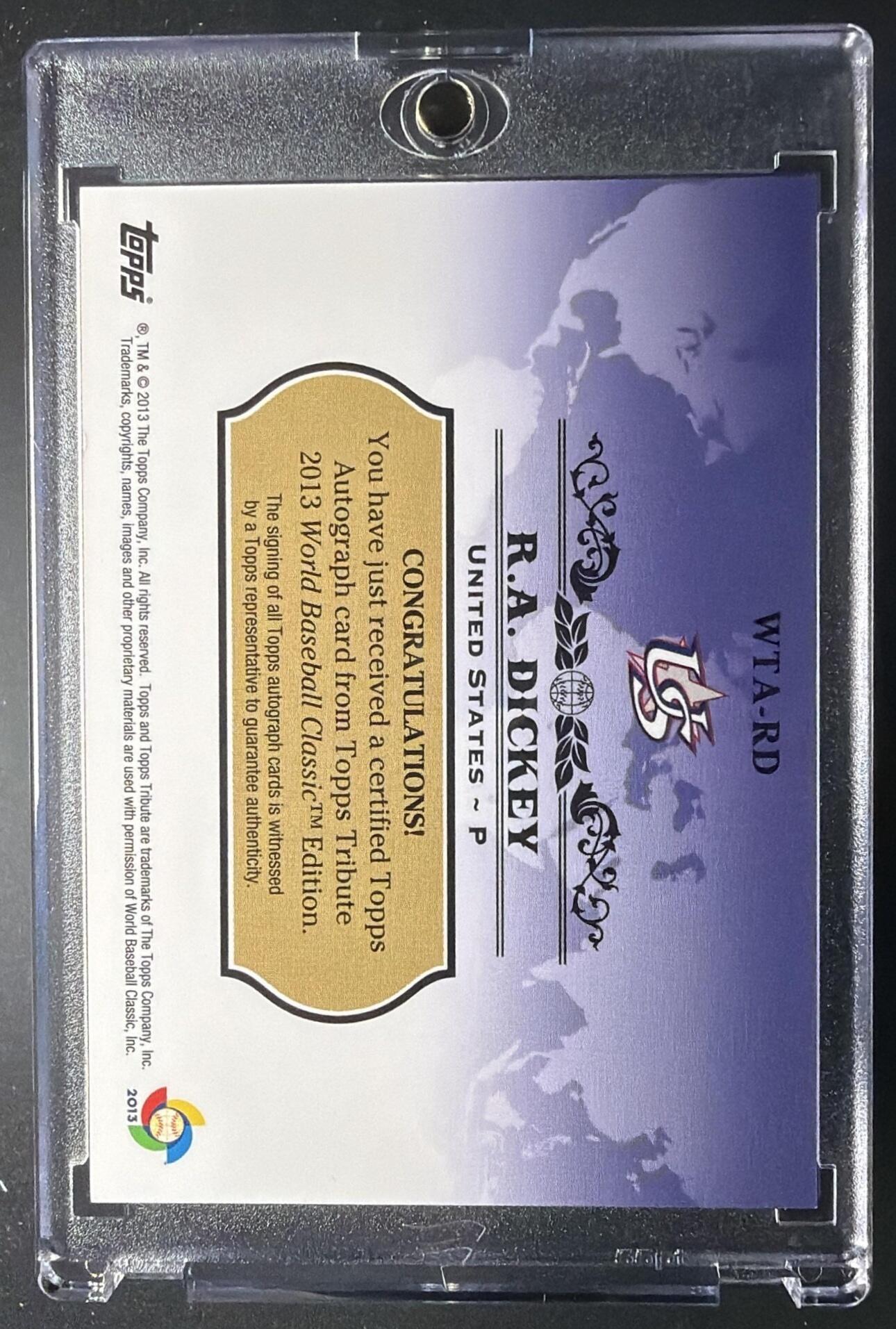 2013 Topps Tribute WBC R.A. Dickey #WTA-RD Auto /25