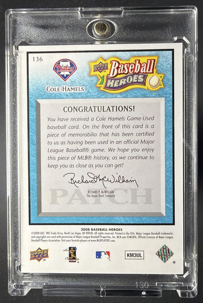 2008 Upper Deck Baseball Heroes Cole Hamels #136 Patch /25