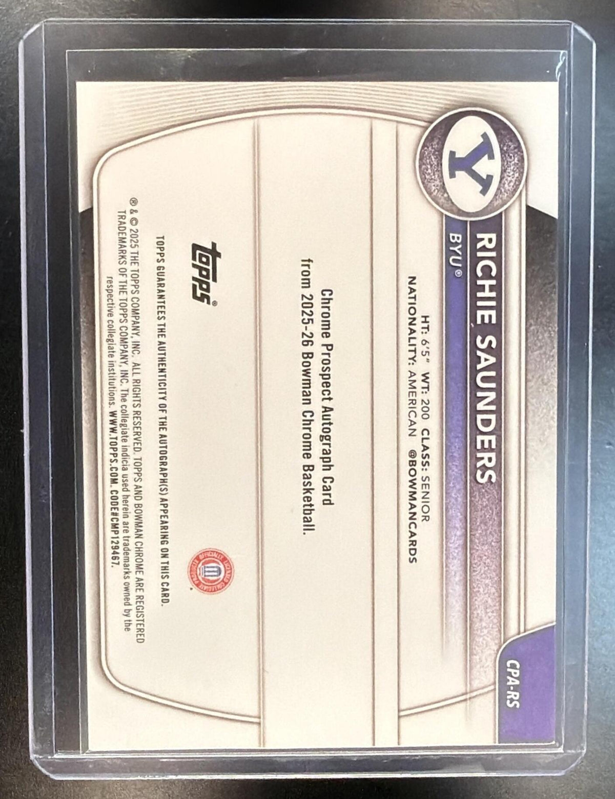 2025-26 Bowman University Richie Saunders #CPA-RS Gold Mojo Auto /50 1st Bowman