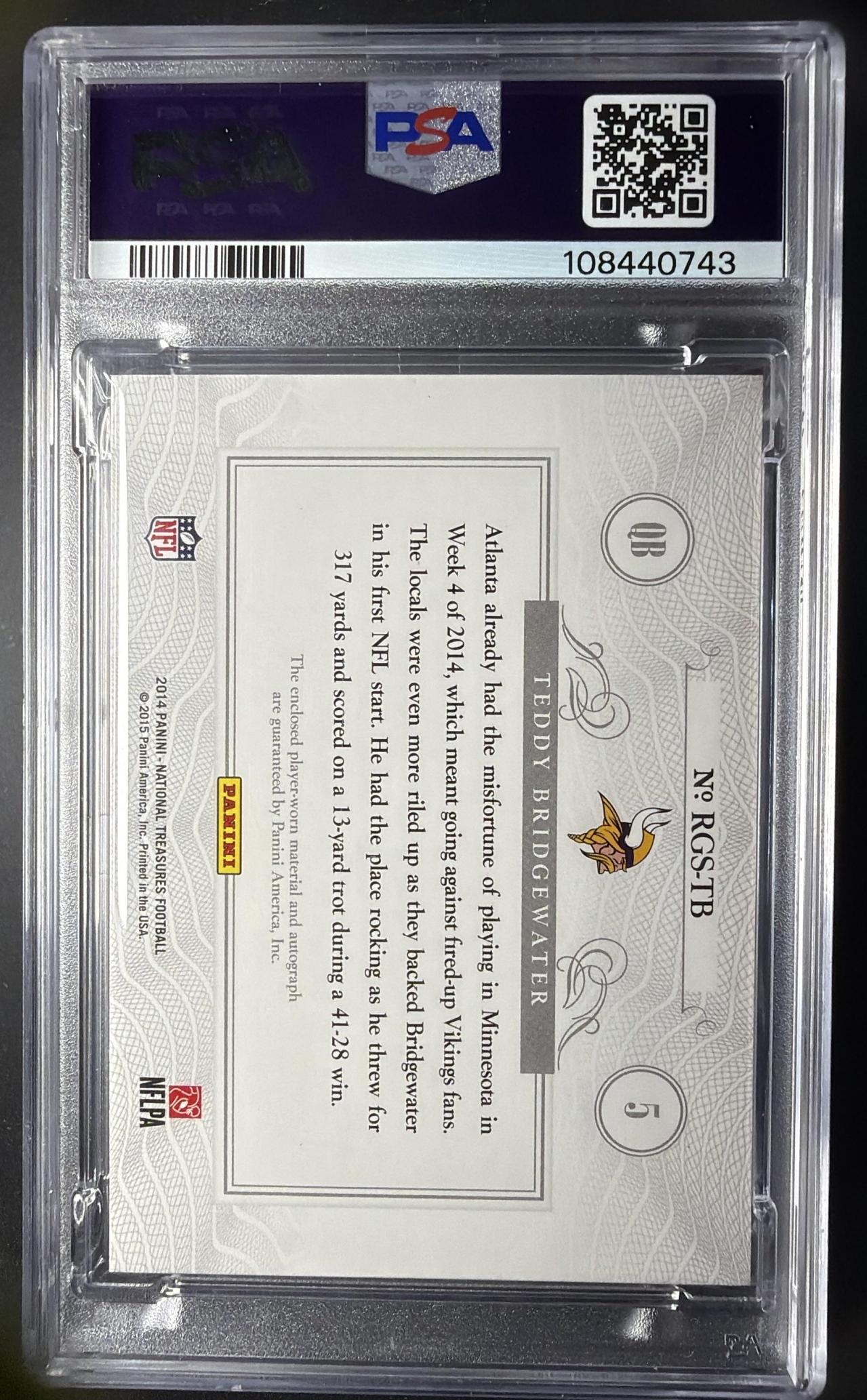 2014 Panini National Treasures Teddy Bridgewater #MS-TE Material Signatures Patch Auto PSA 9