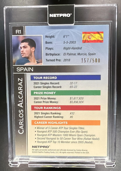 2022 Netpro Carlos Alcaraz Rookie /500 Rookie