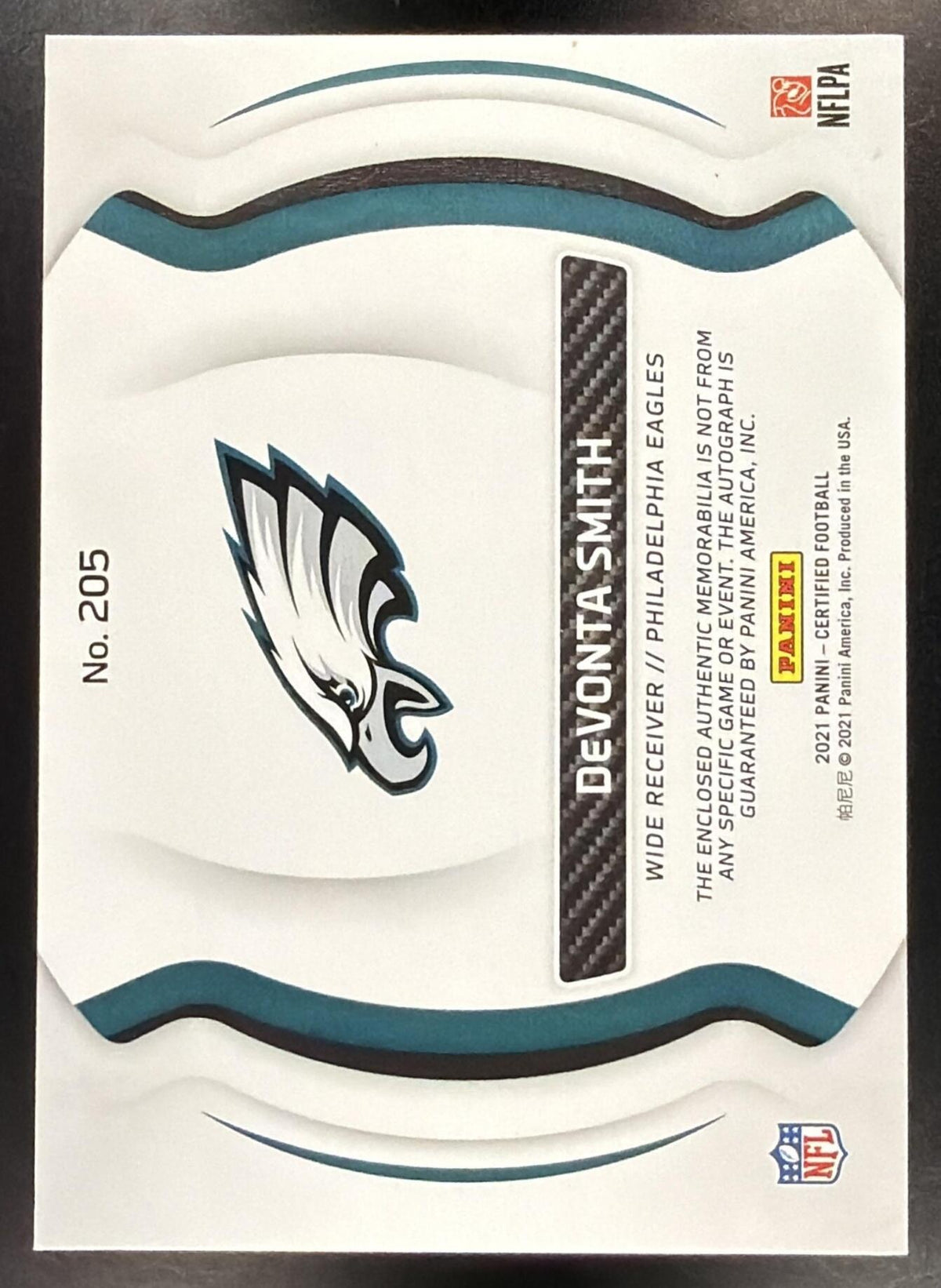 2021 Panini Certified DeVonta Smith #205 Freshman Fabric Mirror Signatures Teal Etch /10 Auto RC