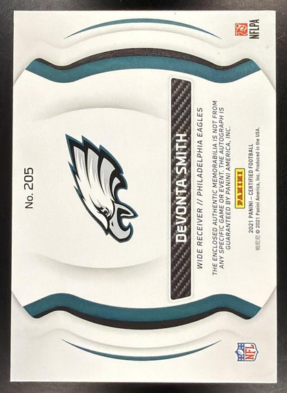 2021 Panini Certified DeVonta Smith #205 Freshman Fabric Mirror Signatures Teal Etch /10 Auto RC