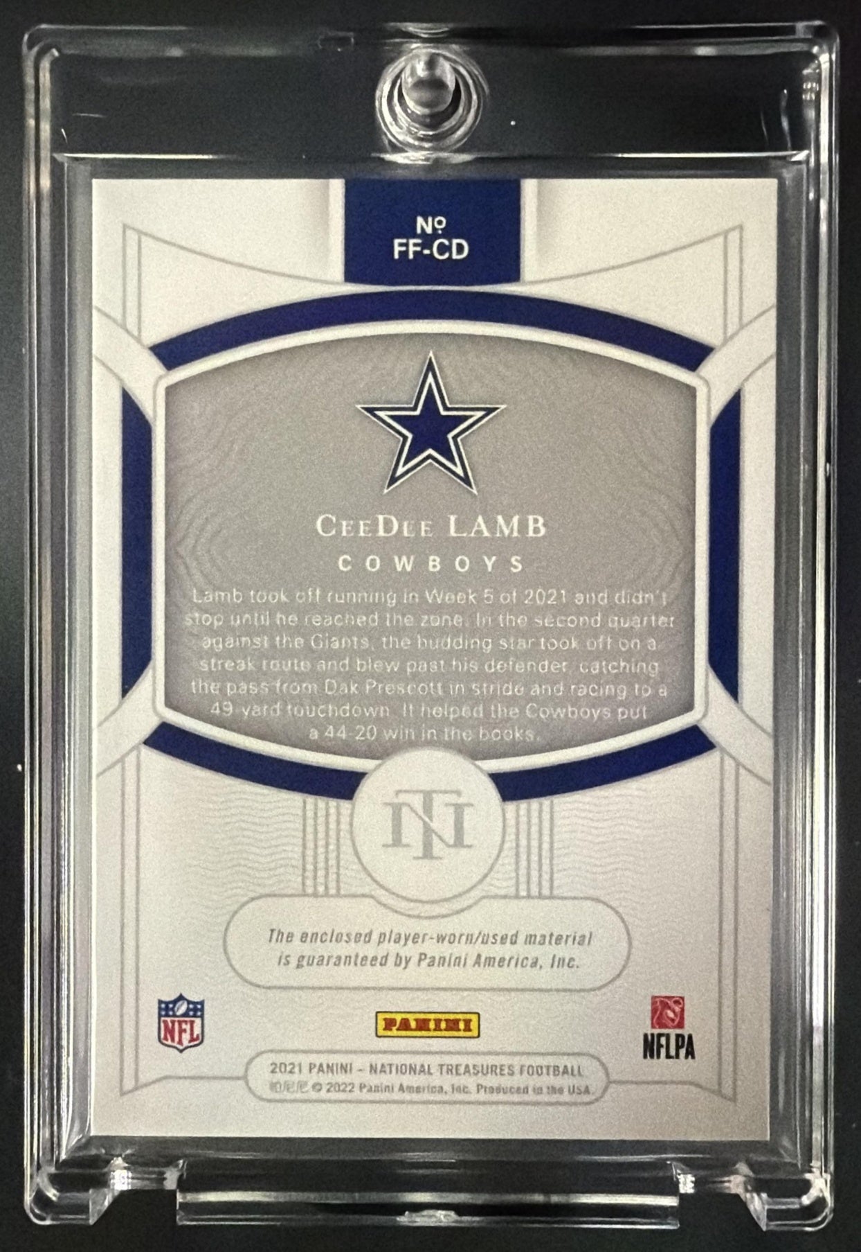 2021 Panini National Treasures CeeDee Lamb #FF-CD Framed Fabric /10 Patch