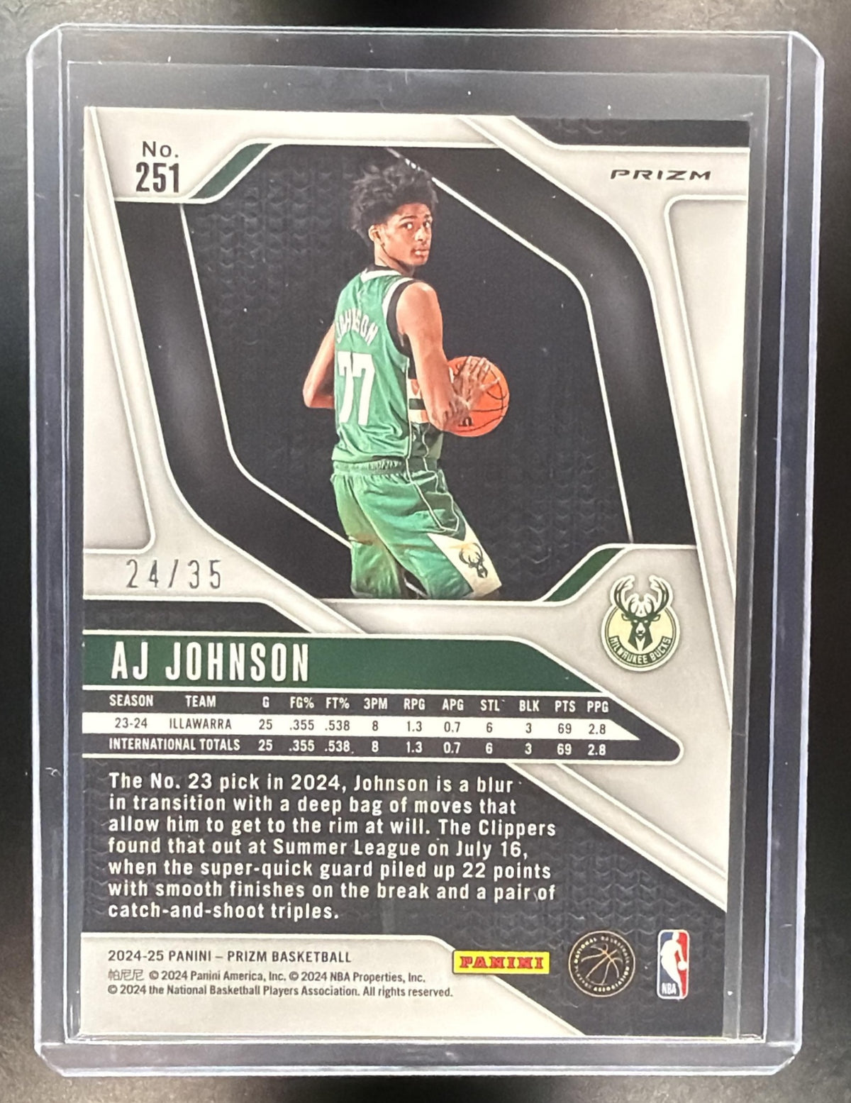 2024-25 Panini Prizm NBA AJ Johnson #251 Blue Shimmer 24/35 RC Buckws