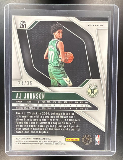 2024-25 Panini Prizm NBA AJ Johnson #251 Blue Shimmer 24/35 RC Buckws