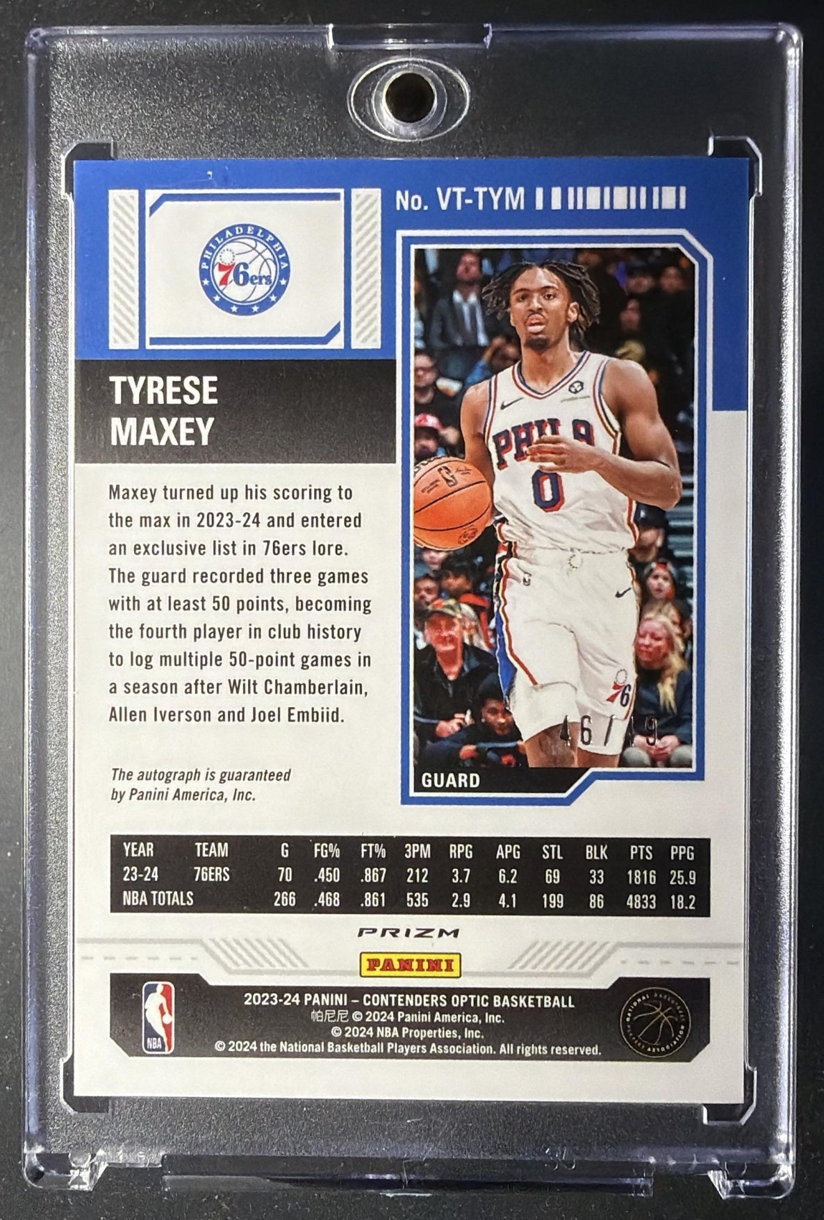 2023-24 Panini Contenders Optic Tyrese Maxey #10 Veteran Ticket Auto Red 46/49