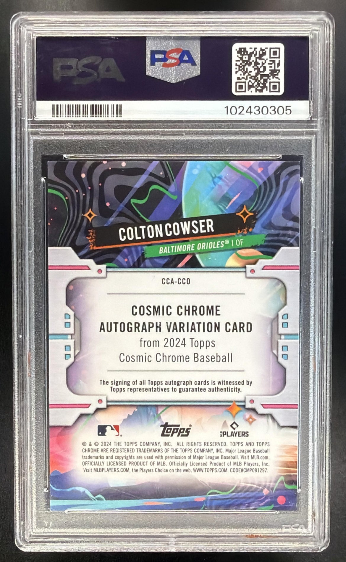 2024 Topps Cosmic Chrome Colton Cowser #CCA-CCO Auto Gold Interstellar Refractor 3/50 RC PSA 9